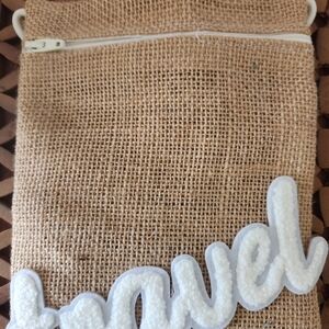 Crossbody handmade burlap purse "Time to Travel" strap glows in the dark